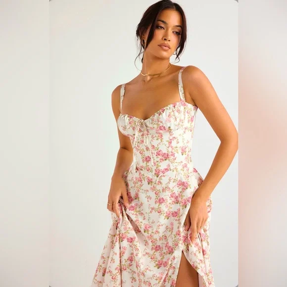 NWT HOUSE OF CB CARMEN Rose Print Bustier Sundress. Size XL